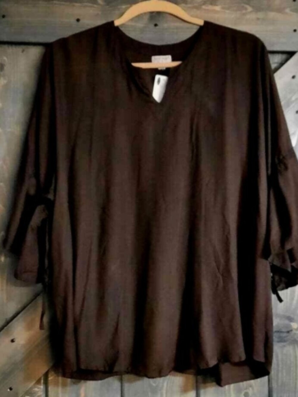 Boho peasant BROWN SHIRT drawstring sleeves one size